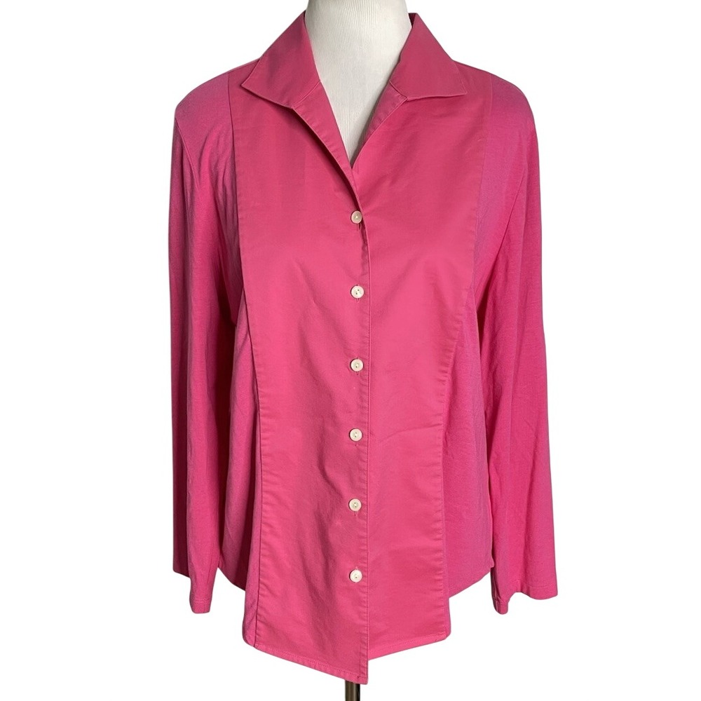 Hinson Wu Donna Pink Button Down Blouse Long Sleeve Stretch Cotton Shirt Small